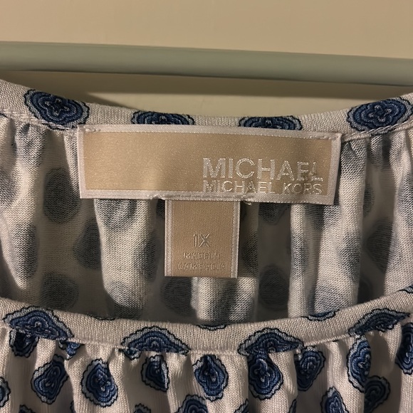 Michael Kors Women's Padova Print Knit Scoop Top White Blue Paisley Size 1X - Picture 3 of 5